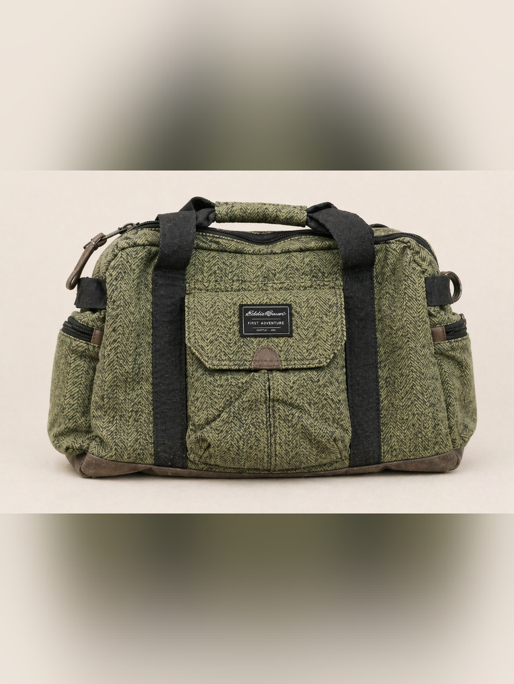 Eddie Bauer First Adventure Diaper Bag Olive Herringbone